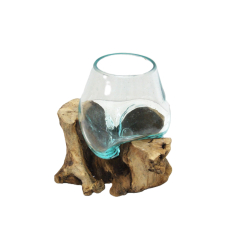 Świecznik szklany w drewnie Hand Made